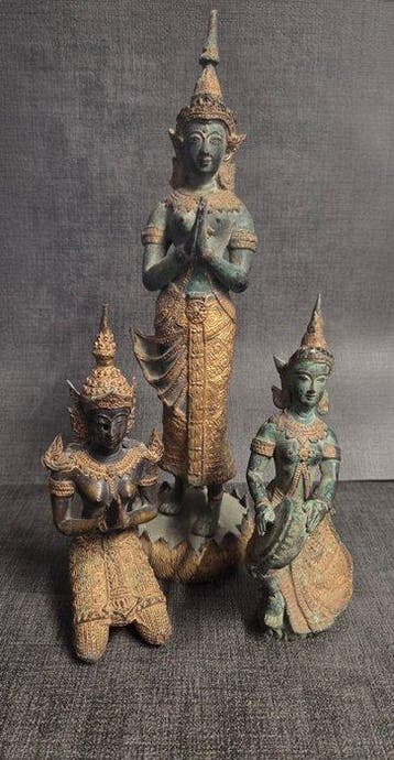 Statuetta in Bronzo Thailandese – Musicista Divinità - Beeld