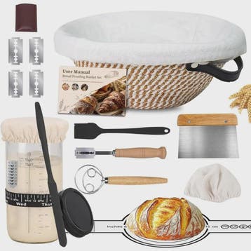 Complete Sourdough Brood Bakset: Gistingmand, Starterglas &, Verzenden, Nieuw