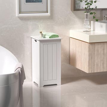 Wasmand met deksel - 35L - 30x30x61 cm - Wit - COSTWAY, Huis en Inrichting, Badkamer | Badtextiel en Accessoires, Verzenden, Zo goed als nieuw