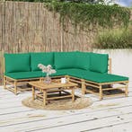 vidaXL 6-delige Loungeset met kussens bamboe groen, Verzenden, Nieuw, Hout, Loungeset