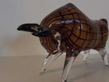 sculptuur, Glazen bruine stier - 15 cm - Muranoglas - 1990