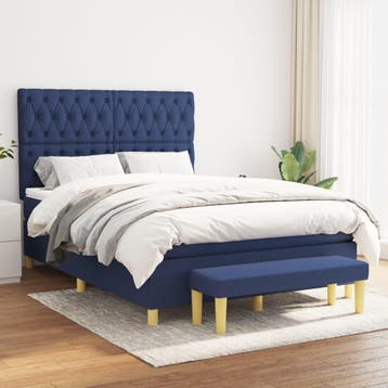 vidaXL Boxspring met matras stof blauw 140x190 cm, Stof, Verzenden, Blauw, Nieuw