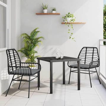 vidaXL Tuin eettafelset 3 pcs Zwart poly rattan, Verzenden, Nieuw, Rotan, 3 zitplaatsen