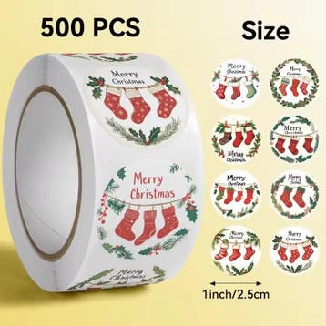 Sluitstickers kerstetiketten merry christmas kerstsokken, Ophalen of Verzenden, Nieuw
