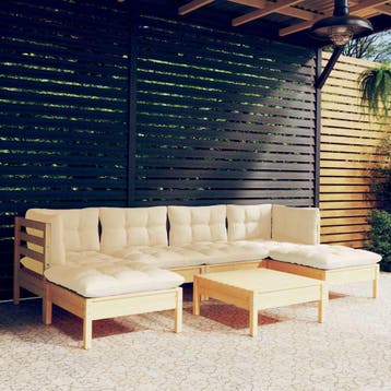 vidaXL 7-delige Loungeset met crèmekleurige kussens, Verzenden, Nieuw, 7 zitplaatsen, Loungeset