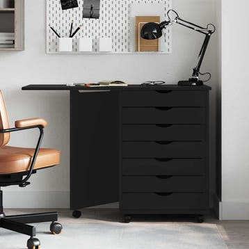 vidaXL Rolkast met bureau MOSS massief grenenhout zwart, Verzenden, Nieuw