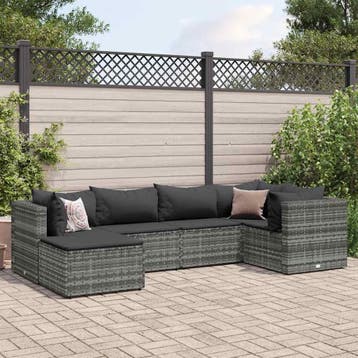 vidaXL 6-delige Loungeset met kussens poly rattan grijs, Verzenden, Nieuw, Loungeset