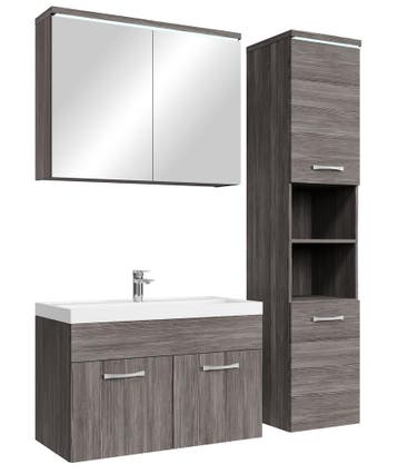Badkamermeubel Set Paso 80 x 40 cm Grijs Eiken Badmeubel, Verzenden, Nieuw, Wastafelkast