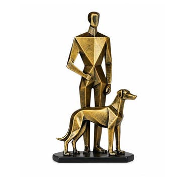 Beeldje - Abstract Man with dog sculpture Geometric Figurine