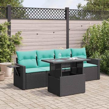 vidaXL 5-delige Loungeset met kussens poly rattan acacia, Verzenden, Nieuw, Loungeset