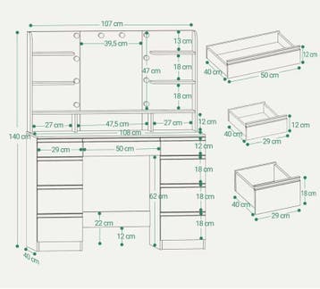 Kaptafel met LED Spiegel – Make-up Tafel met 9 Lades, Huis en Inrichting, Tafels | Kaptafels, Verzenden, Nieuw