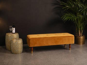 Poef - Hout, Fluweel, Messing - XL - Opslag 117 cm