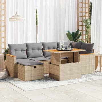 vidaXL 8-delige Loungeset met kussens poly rattan beige, Verzenden, Nieuw, Loungeset