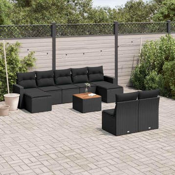 vidaXL 10-delige Loungeset met kussens poly rattan zwart, Verzenden, Nieuw, Loungeset