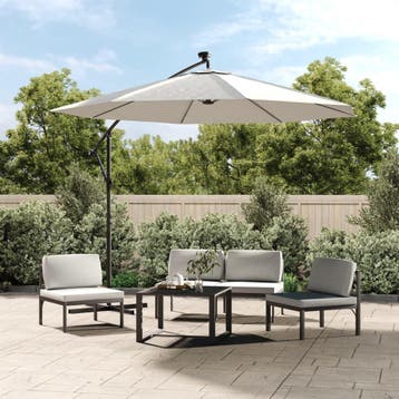 vidaXL Zweefparasol met LED-verlichting en metalen paal 300, Tuin en Terras, Parasols, Verzenden, Nieuw, 1 tot 2 meter, Zweefparasol