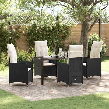vidaXL Tuin eettafelset 5 pcs Zwart poly rattan, Verzenden, Nieuw, Rotan, 5 zitplaatsen