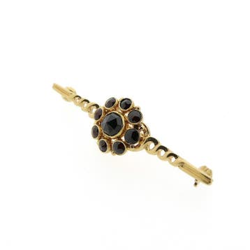 Antiek gouden broche met granaat, Sieraden, Tassen en Uiterlijk, Gebruikt, Ophalen of Verzenden, Met edelsteen, Goud