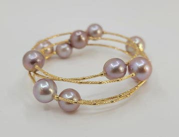 Armband - 18 karaat Geel goud, Ronde Roze Edisonparels, Nieuw