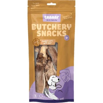 10x Braaaf Butchery Rabbit Ears with Hair Hondensnack 80 gr, Dieren en Toebehoren, Verzenden, Hond