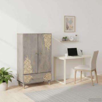 vidaXL Hoge kast Grijs en Goud 60 x 33 x 100 cm Massief, Verzenden, Nieuw