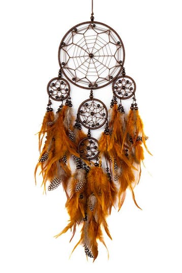 KIMU® Dromenvanger Ster Bruin Dreamcatcher Veren Macramé Boh, Ophalen of Verzenden, Nieuw, Feestartikel, Carnaval