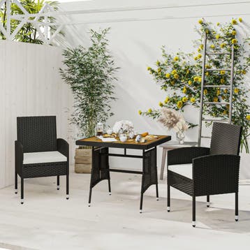 vidaXL 3-delige Tuinset poly rattan zwart, Tuin en Terras, Tuinsets en Loungesets, Verzenden, Nieuw, 2 zitplaatsen, Tuinset