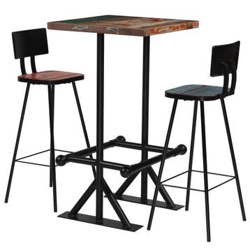 vidaXL 3-delige Barset massief gerecycled hout meerkleurig, Verzenden, Nieuw