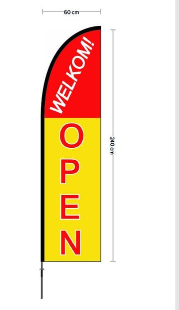 Beachvlag OPEN ontwerp 1 doek 60x240cm, hoogte zonder voet, Nieuw
