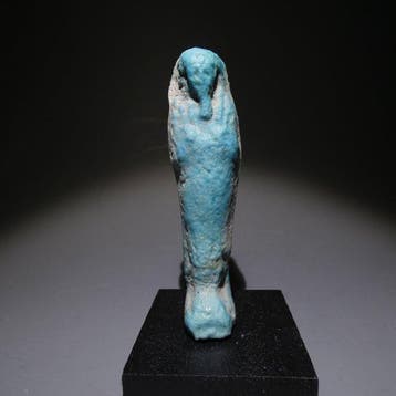 Oud-Egyptisch Faience Shabti blauwe kleur, 7 cm hoog. Late, Verzamelen