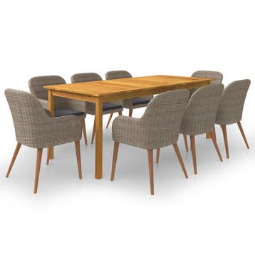 vidaXL 9-delige Tuinset bruin, Tuin en Terras, Tuinsets en Loungesets, Nieuw, 8 zitplaatsen, Tuinset, Verzenden