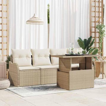 vidaXL Tuin Sofa Set 5 st Beige Poly riet, Verzenden, Nieuw, Rotan, 5 zitplaatsen