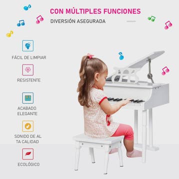 Homcom Grand Piano with Stand Stool Wooden Musical Toy 52X50, Verzenden, Nieuw