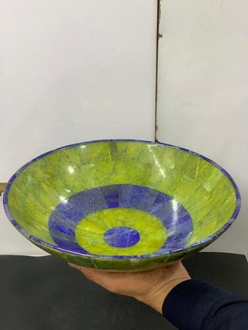 Serpentijn met lapis lazuli Kom - Breedte: 30 cm- 1750 g -
