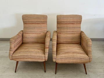 Fauteuil - Textiel, Hout - Een paar fauteuils uit de jaren