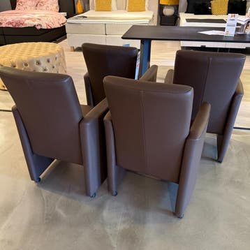 Eetfauteuil Caro - Leder (set van 4) - Bruin - Weber, Ophalen of Verzenden, Nieuw, Leer, Klassiek