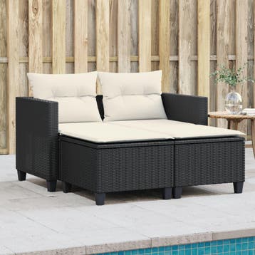 vidaXL Tuinbank 2-zits met voetenbanken poly rattan zwart, Verzenden, Nieuw