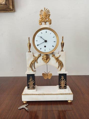 Pendule - Marmer, Brons - 1800-1850, Antiek en Kunst, Antiek | Klokken