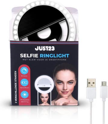 JUST23 Ringlamp voor Telefoon, Laptop &amp; Tablet – Selfie, Ophalen of Verzenden, Nieuw