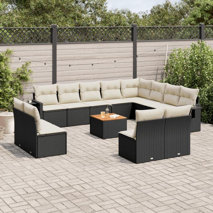 vidaXL 13-delige Loungeset met kussens poly rattan zwart, Tuin en Terras, Tuinsets en Loungesets, Loungeset, Nieuw, Verzenden