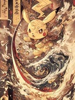 daveY - Thunder in Edo – Pikachu Samurai in stile Ukiyo-e, Nieuw