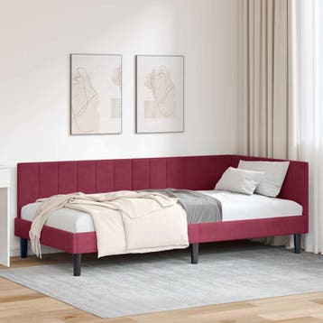 vidaXL Hoekbedframe met hoofdeinde Wijnrood 90 cm x 200 cm, Huis en Inrichting, Slaapkamer | Bedden, Verzenden, Nieuw, Rood, Stof