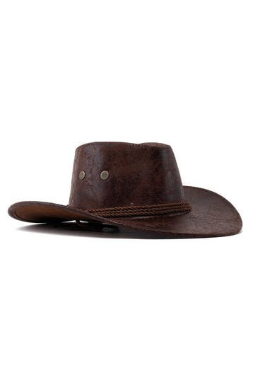 KIMU® Cowboyhoed Leatherlook Donkerbruin Mat Donkerbruine Le, Ophalen of Verzenden, Nieuw, Overige maten, Carnaval