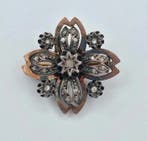 Broche - 18 karaat Roségoud, Witgoud - 0.35ct. tw. Diamant, Sieraden, Tassen en Uiterlijk, Antieke sieraden