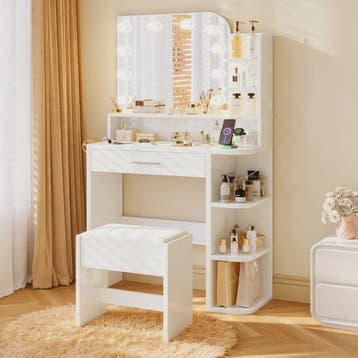 Kaptafel met Verlichte Spiegel, Lade, Haken en Ingebouwde Op, Verzenden, Nieuw