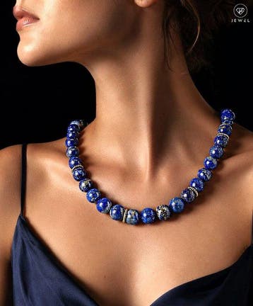 Lapis-edelsteenketting - 925 goudlaag zilver - klassieke, Antiek en Kunst