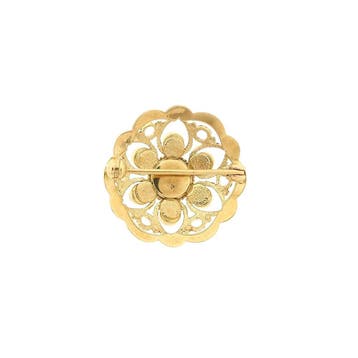 Vintage gouden entourage broche met bloedkoraal, Gebruikt, Overige kleuren, Ophalen of Verzenden, Met edelsteen