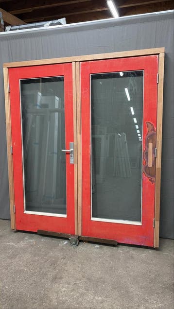 Dubbele tuindeur met kozijn, Ophalen, Deurkozijn, Zo goed als nieuw, 150 tot 225 cm