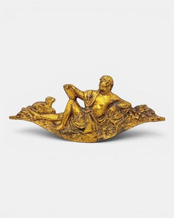 Reliëf, Giovane con specchio - 21 cm - Bladgoud, Gietijzer, Antiek en Kunst, Antiek | Keramiek en Aardewerk