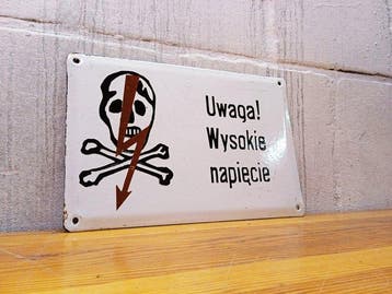 Emaille plaat - Vintage Poolse emaille waarschuwingsbord -