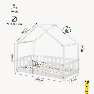 Kinderbed Treviolo met uitvalbeveiliging en matras 70x140 cm, Verzenden, Nieuw